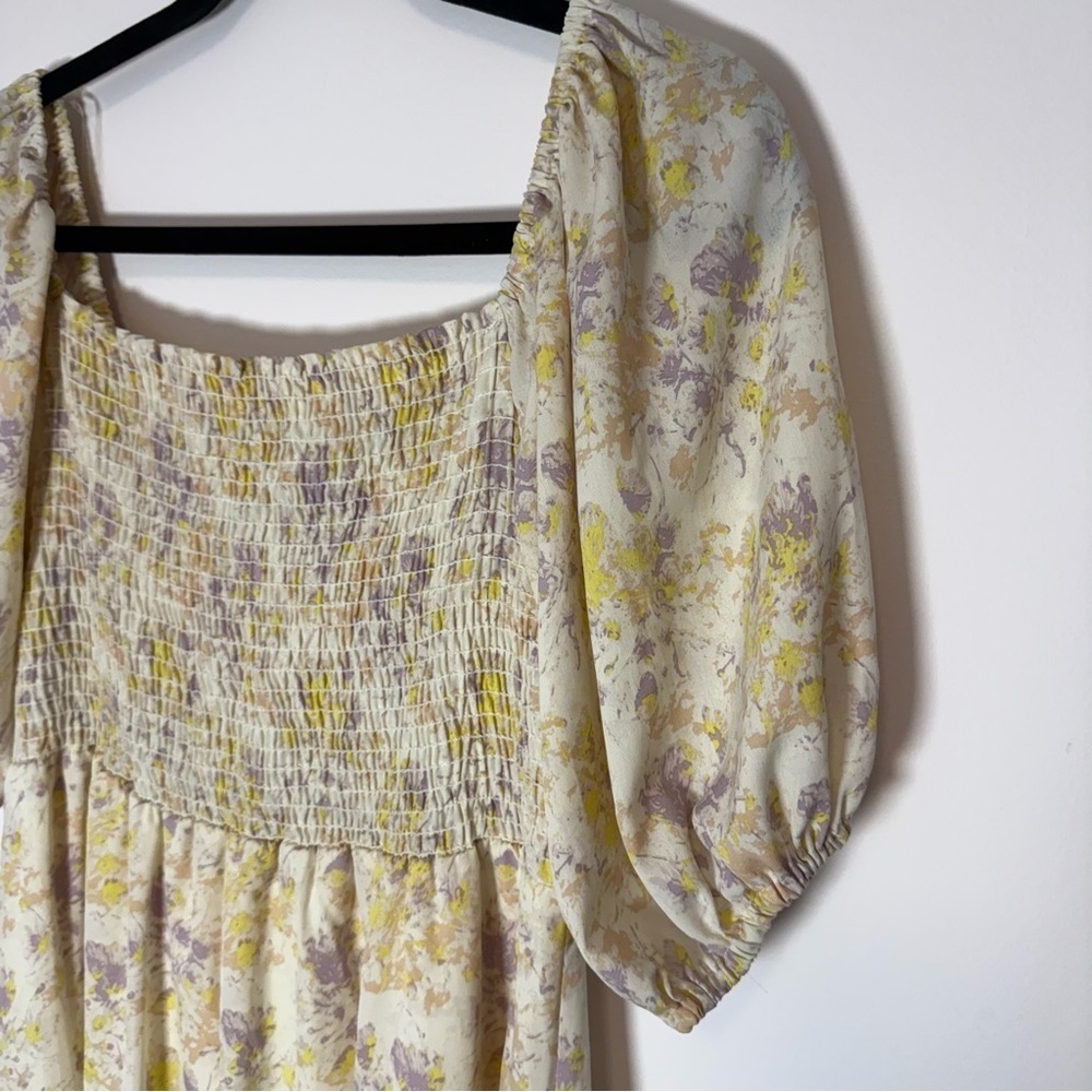 Gilli Floral Puff Sleeve Off Shoulder Smocked Dress Size L - Picture 3 of 7